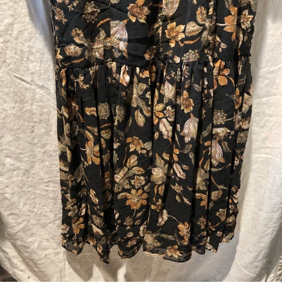 Walter Baker Sophia almost maxi dress black floral and tan lined tie front 4 - Picture 4 of 14